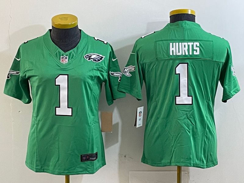 Women Philadelphia Eagles #1 Hurts Green three generations 2025 Nike Vapor Limited NFL Jersey style 3